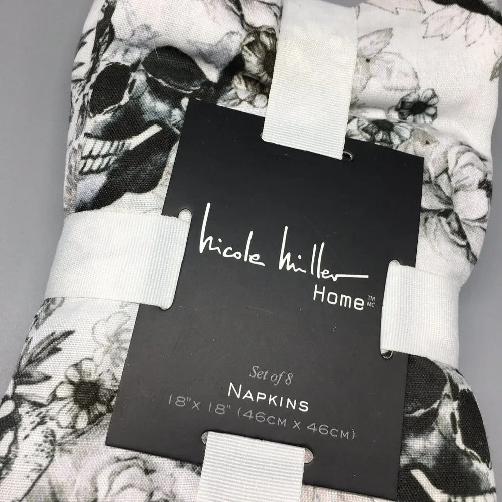 8 Nicole Miller Halloween Skull Floral Napkin Set 18